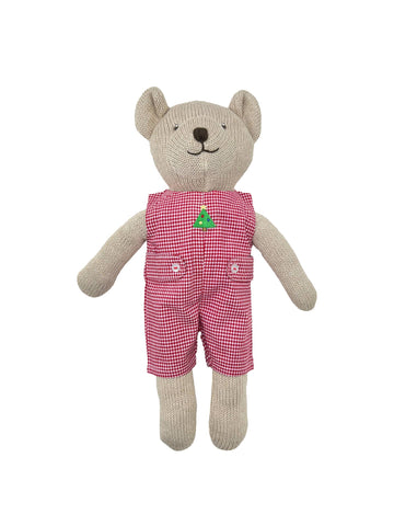 Knit Bear with Red Check Romper