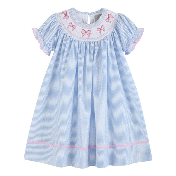 Bow Seersucker Smocked Dress
