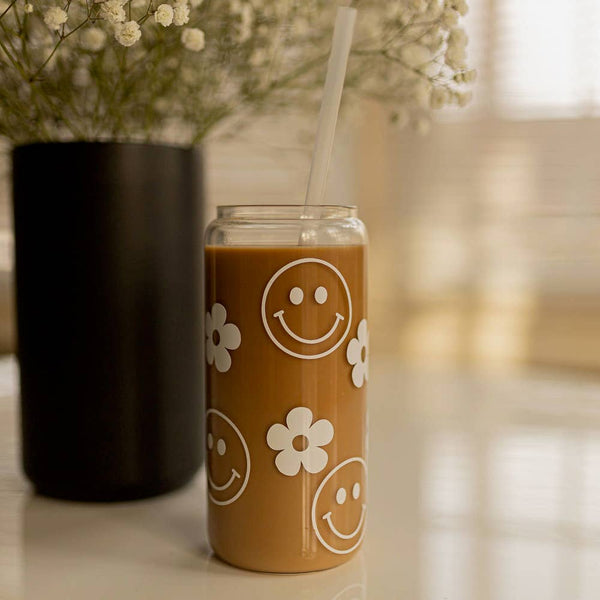 Smiley Flower Glass Can