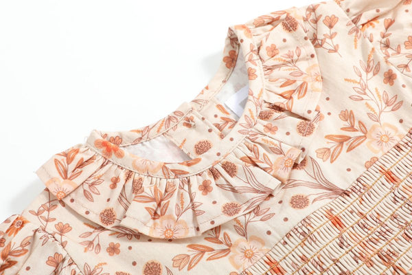 Brown Floral Smocked Bloomer Set