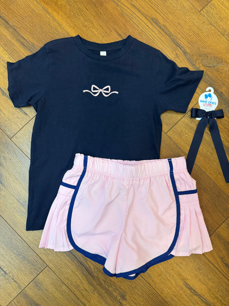 Navy Tee with Pink Bow