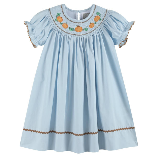 Lt Blue Pumpkin Smocked Dress
