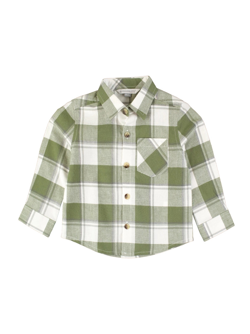 Olive Plaid Flannel Button Down Shirt