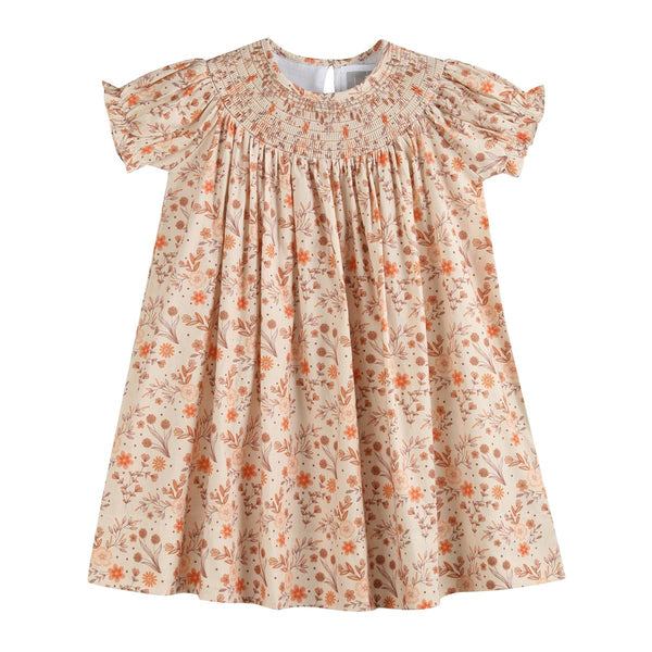 Brown Floral Smocked Dress