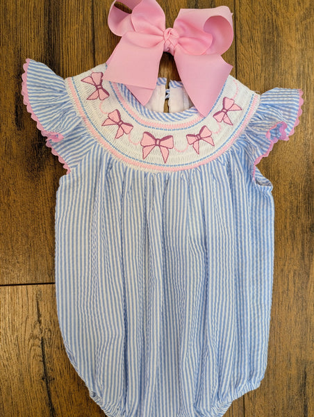 Bow Seersucker Smocked Dress