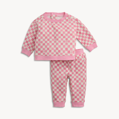 Checkerboard Fleece Sweatsuit-Pink