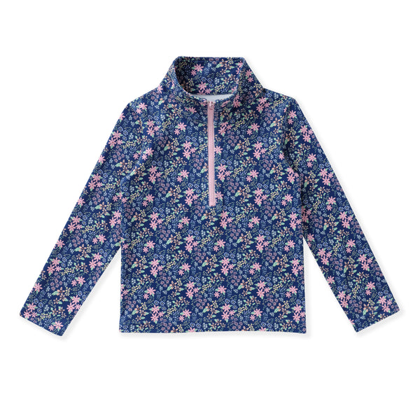 Navy Ditsy Floral 3/4 Zip Top