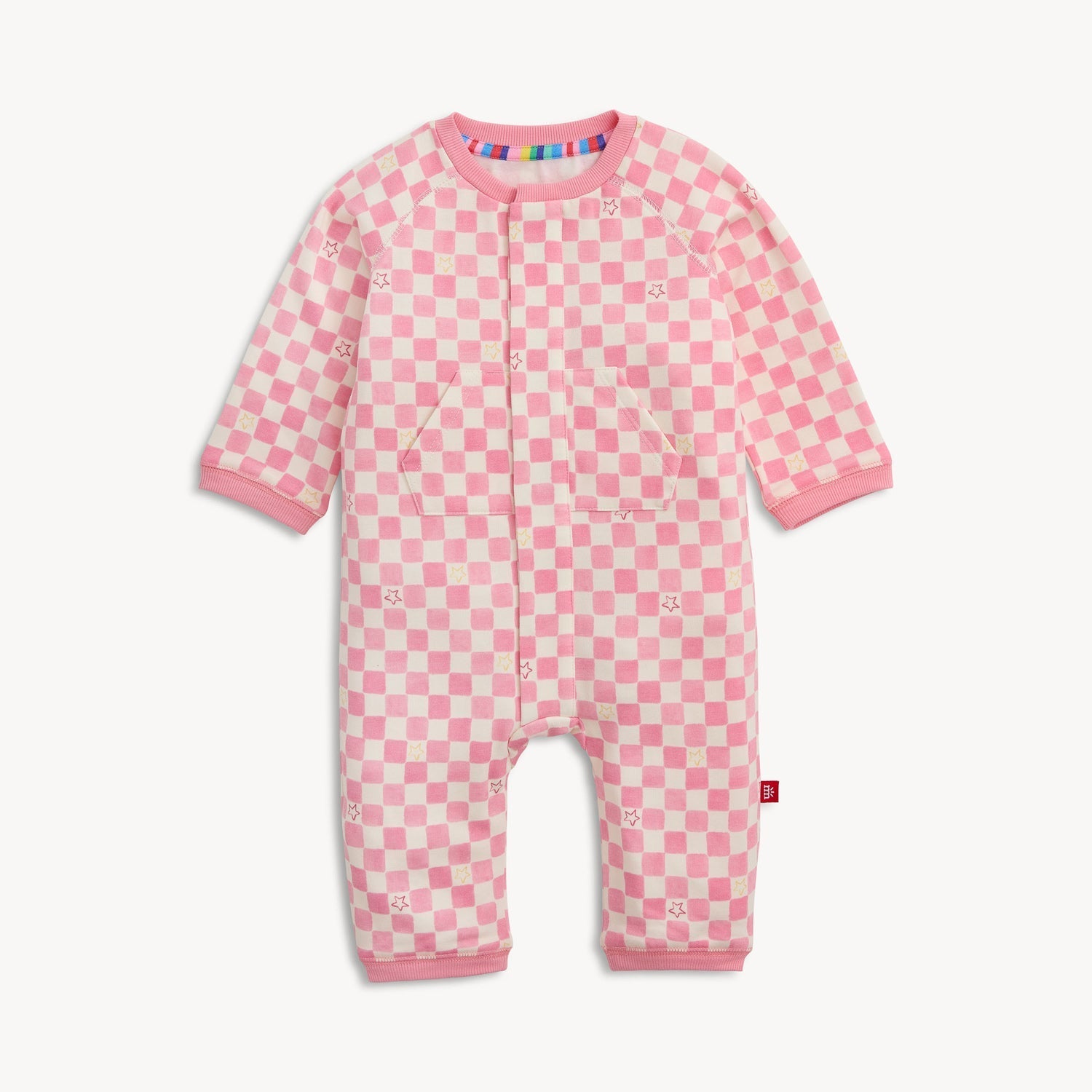 Checkerboard Fleece Romper-Pink