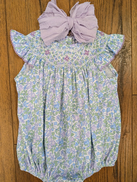 Lilac Floral Smocked Bubble