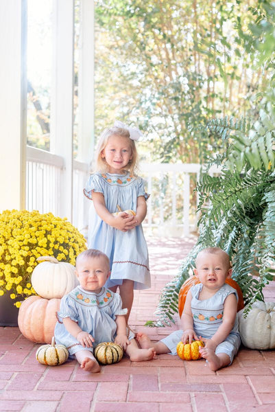 Lt Blue Pumpkin Smocked Dress
