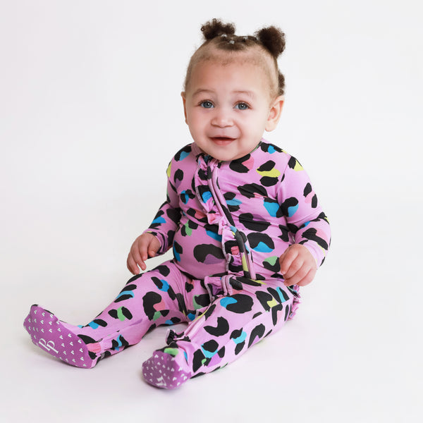 Electric Leopard Ruffle Footie