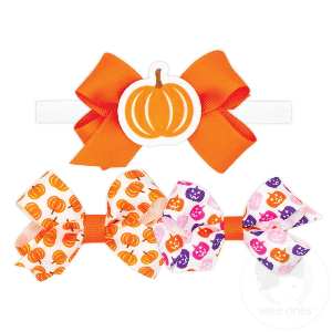 Three Mini Grosgrain Hair Bow-Pumpkin