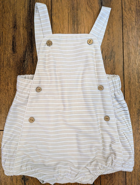 Overall Romper-Neutral Stripe