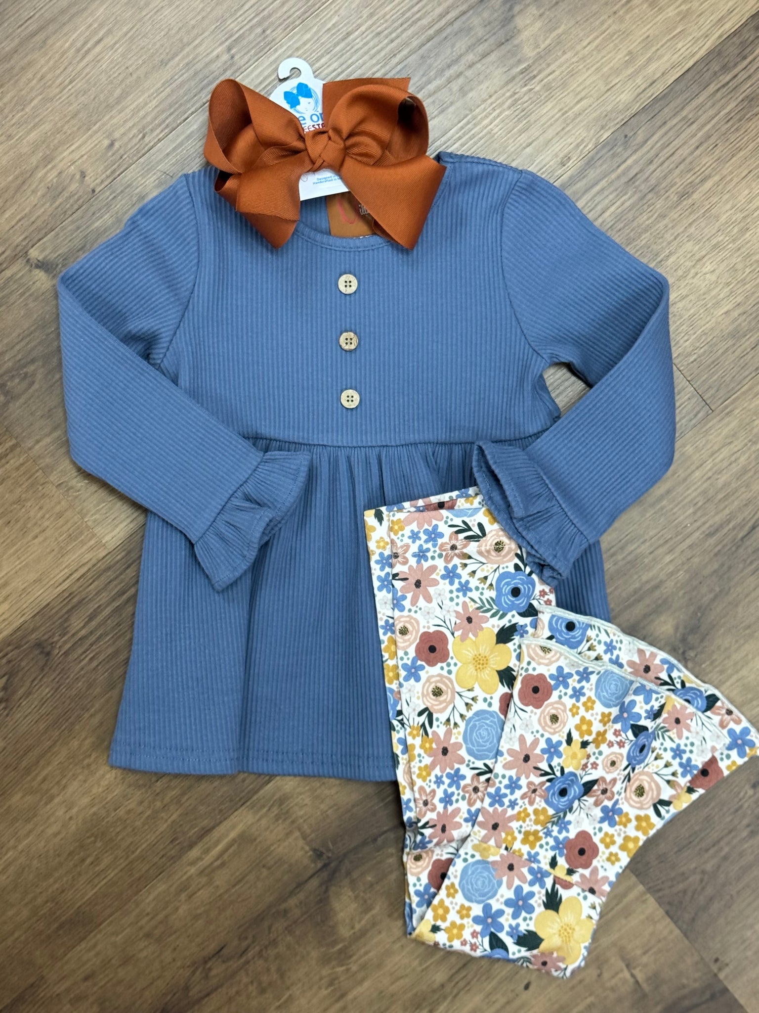 Floral Bell Bottom Set - Blue