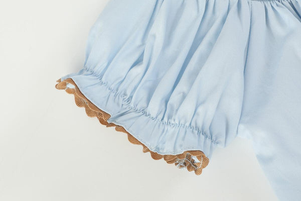 Lt Blue Pumpkin Smocked Bloomer Set