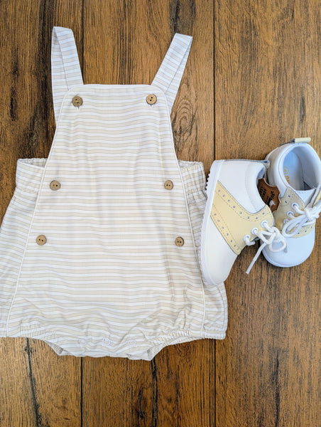 Overall Romper-Neutral Stripe