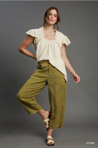 Textured Ruffle Sleeve Blouse