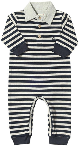 Kinston Polo Romper in Navy & Beige