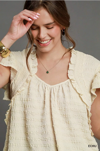 Textured Ruffle Sleeve Blouse