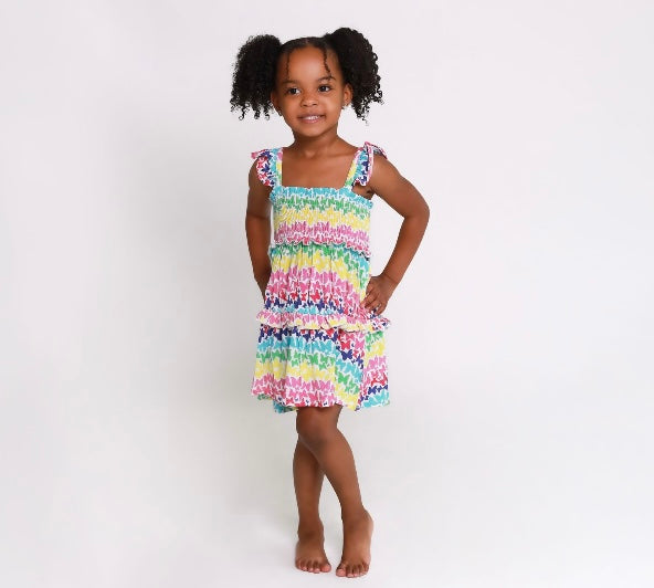 Rainbow butterfly Smocked Dress