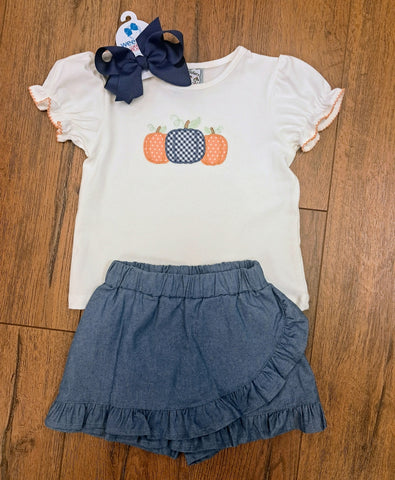 Denim Pumpkin Patch Skort Set