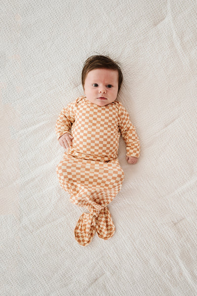 Butterscotch Checkered Knotted Gown