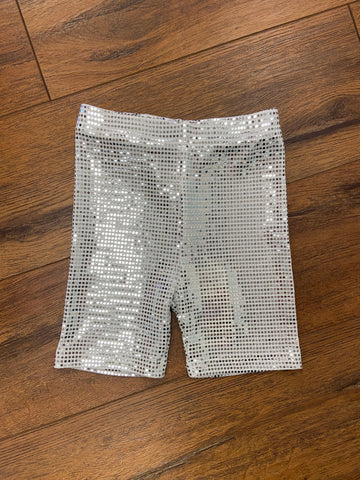 Silver Sequin Biker Shorts