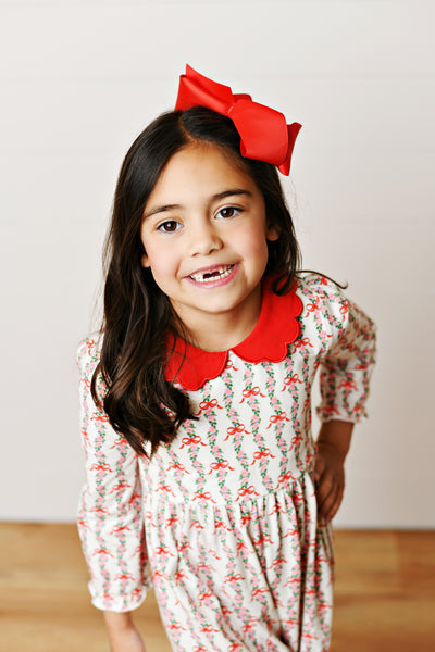 Red Bow Ribbon Floral Romper
