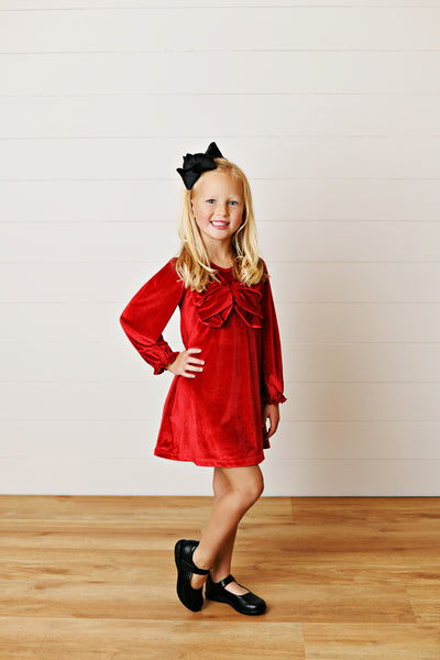 Velvet Red Bow Dress