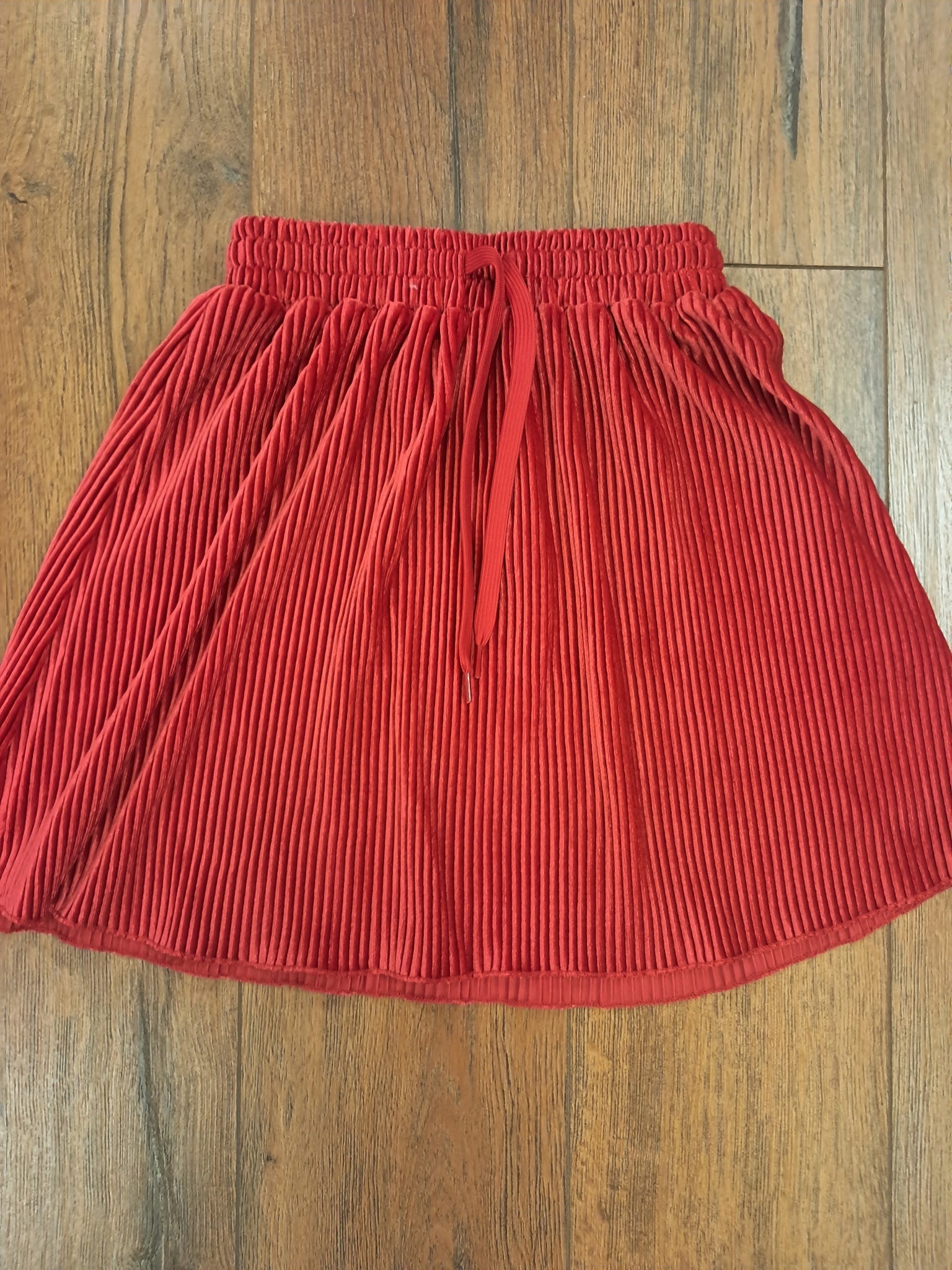 Red Pleated Velour Skirt