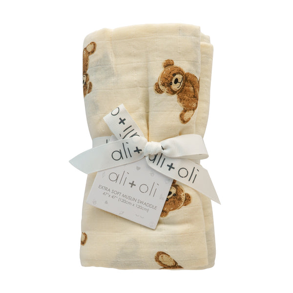 Teddy Bear Muslin Swaddle