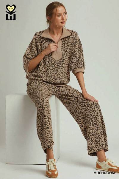 Leopard Jacquard Half Zip Pullover
