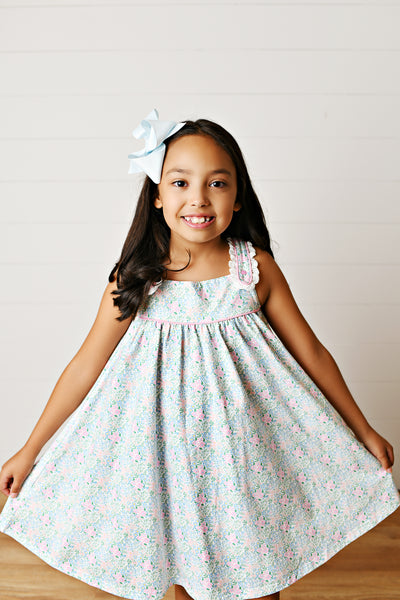 Aqua Floral Eyelet Dress
