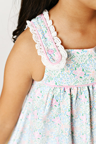 Aqua Floral Eyelet Dress