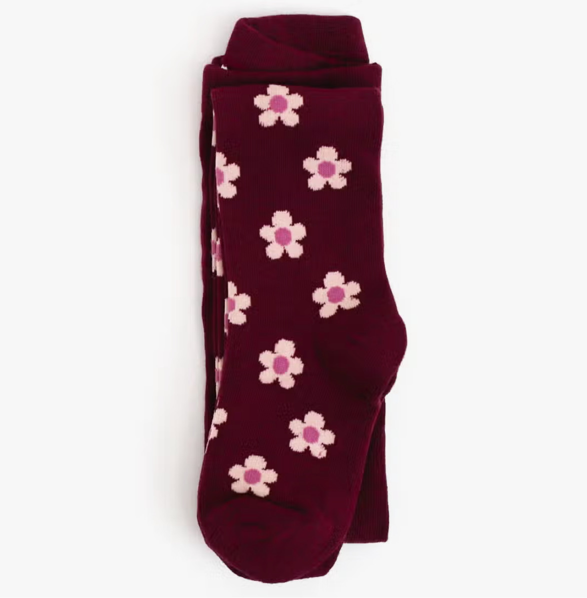 Burgundy Flower Knit Tights