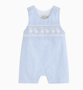 Blue Seersucker Bunny Smocked Shortall