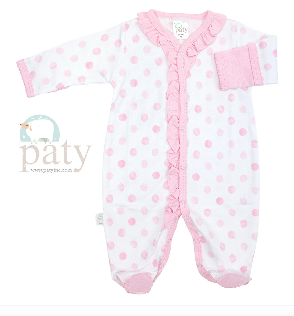 Pink Dot Ruffle Footie