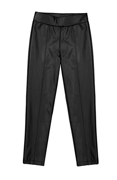 Black Faux Leather Pants-Tween