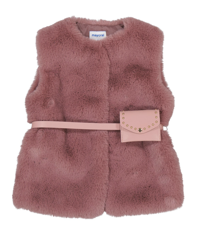 Mauve Faux Fur Vest with Belt