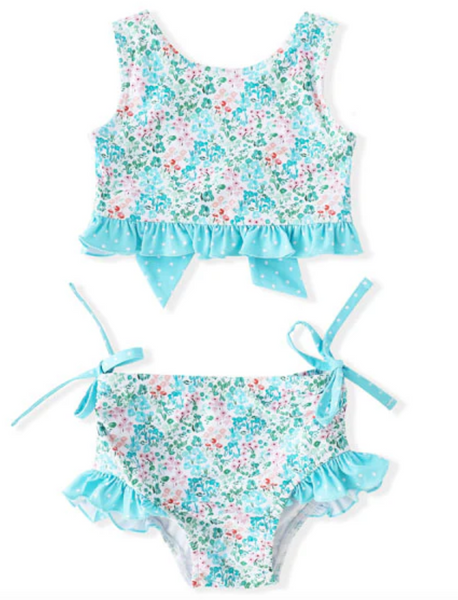 Aqua Floral Two Piece Swimsuit