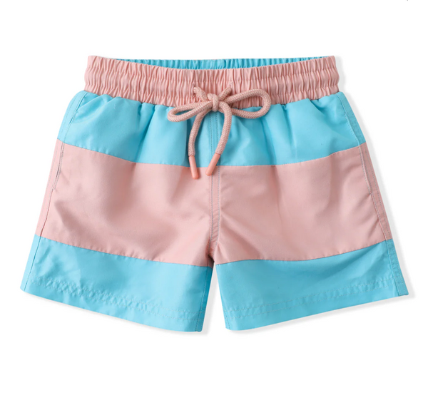 Aqua Color Block Swim Trunks