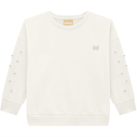 Cream Sweatshirt with Pearls