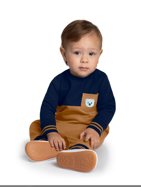 Bear Romper Camel/Navy