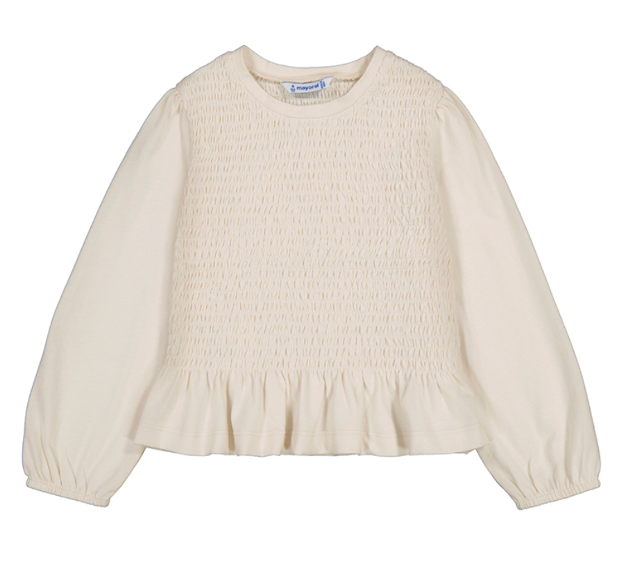 Cream Smocked Crop Top