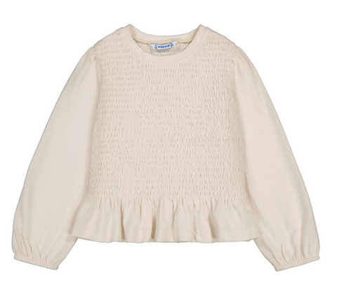 Cream Smocked Crop Top