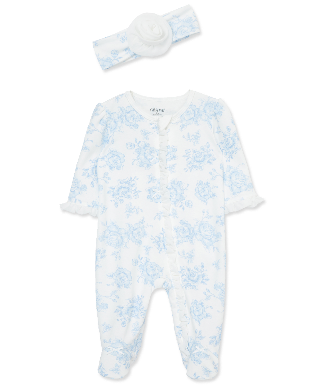 Blue Roses Zipper Footie