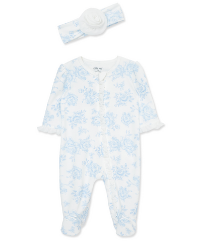 Blue Roses Zipper Footie