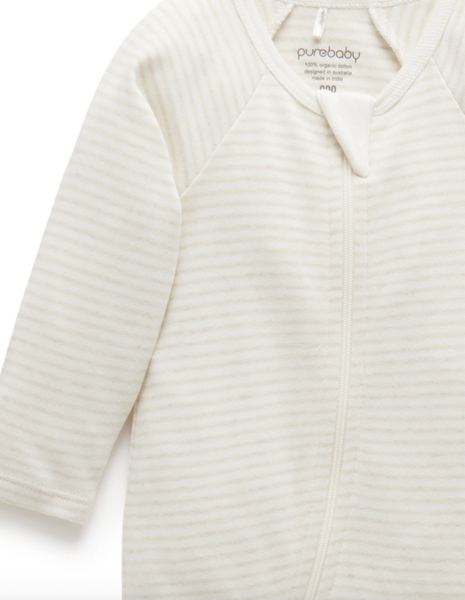 Khaki Stripe Zipper Footie