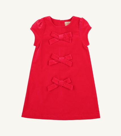Betts Bow Dress-Red Velveteen