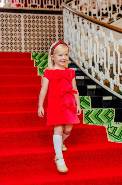 Betts Bow Dress-Red Velveteen